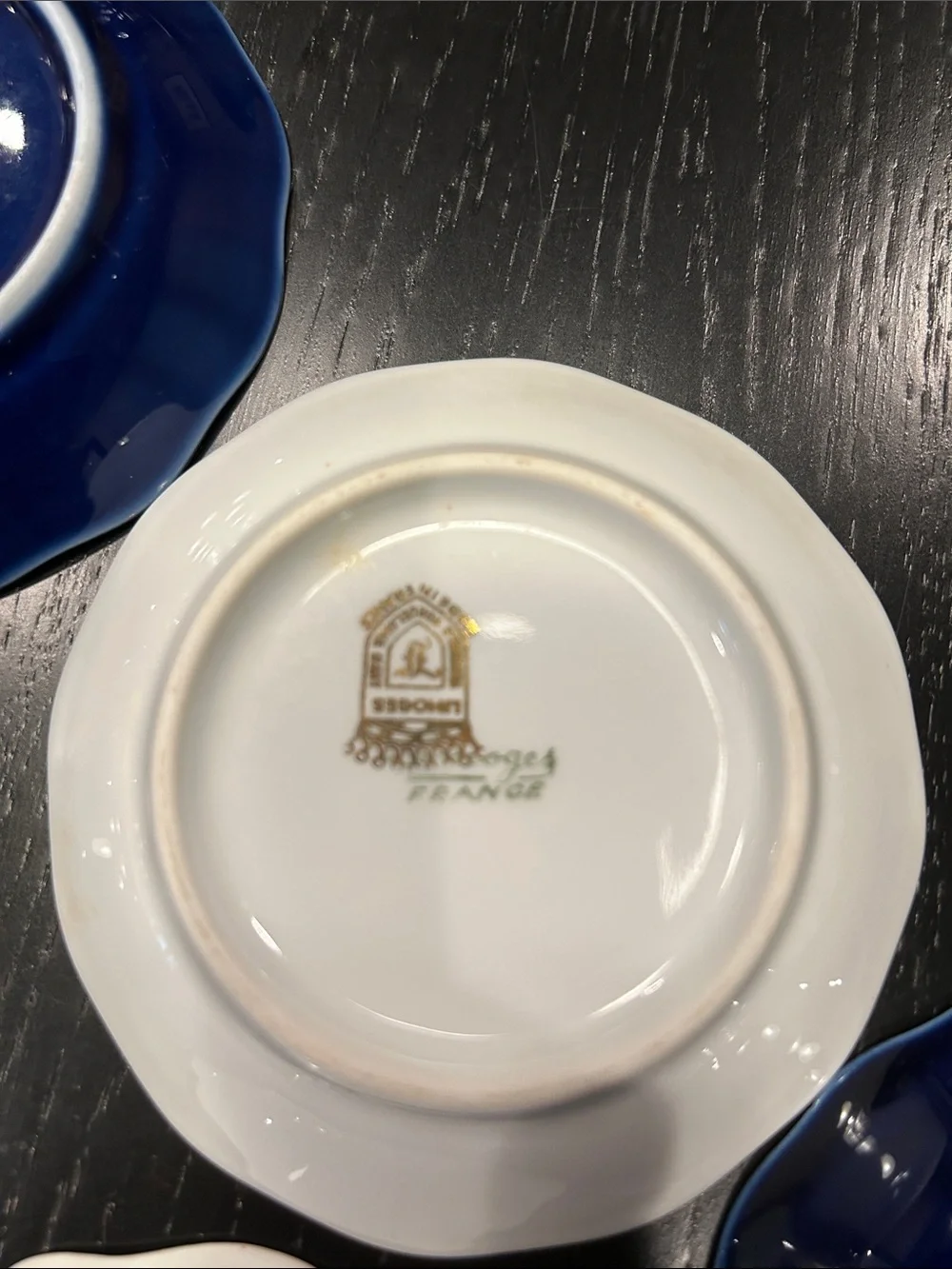 5 Limoges Porcelain Decorative Mini Plates in Cobalt Blue, Red, Gold and White